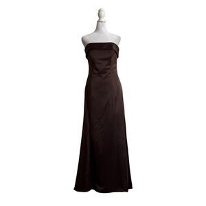 Alfred Sung Brown Satin Feel Strapless Bridesmaid Prom Party Dress Luxe US 0